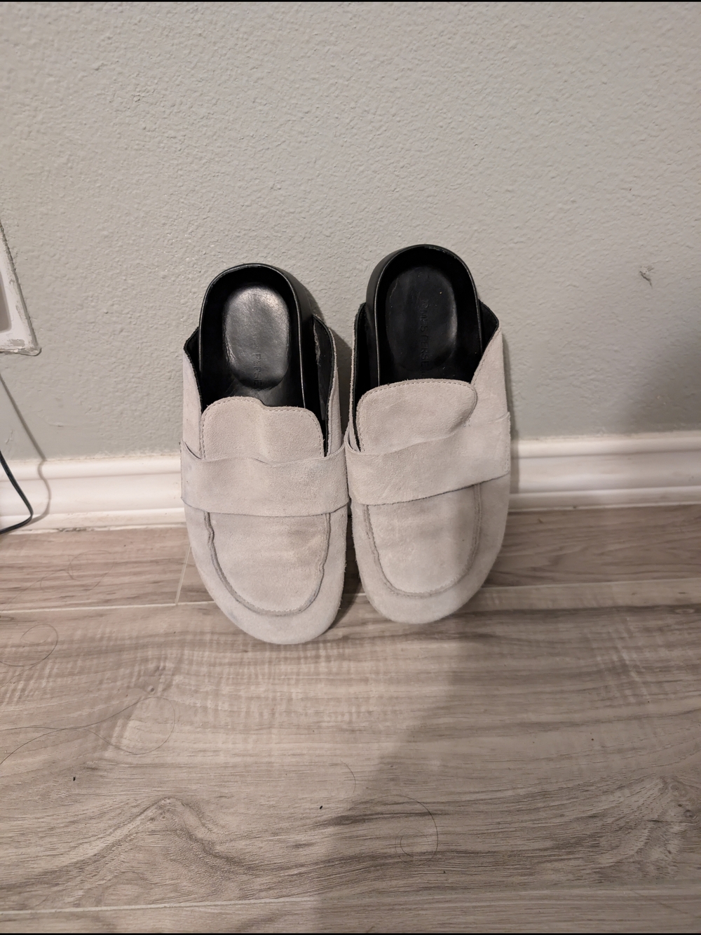 James Perse Light Gray Suede Mule Loafers